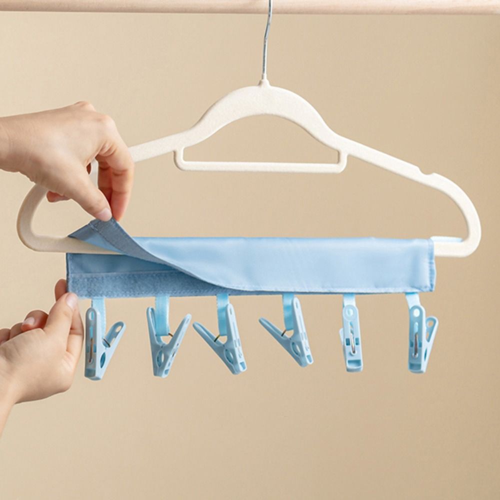 6 Clips Folding Clothes Hanger Space-Saving Portable Drying Rack Sock Clip  Dormitory