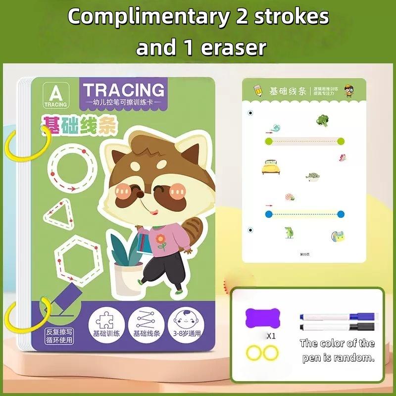 

36-Page Reusable Workbook - 2 Pens + Eraser, Erasable Stickers for Kids Drawing & Control, New Year & Christmas Gift