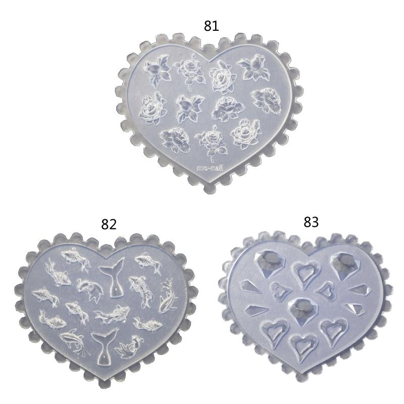 3D Rose Heart Fish Shaped Mold Nail Art Mold Silicone Combination Decorative Mold Nail Art Making Tool Carving Mould