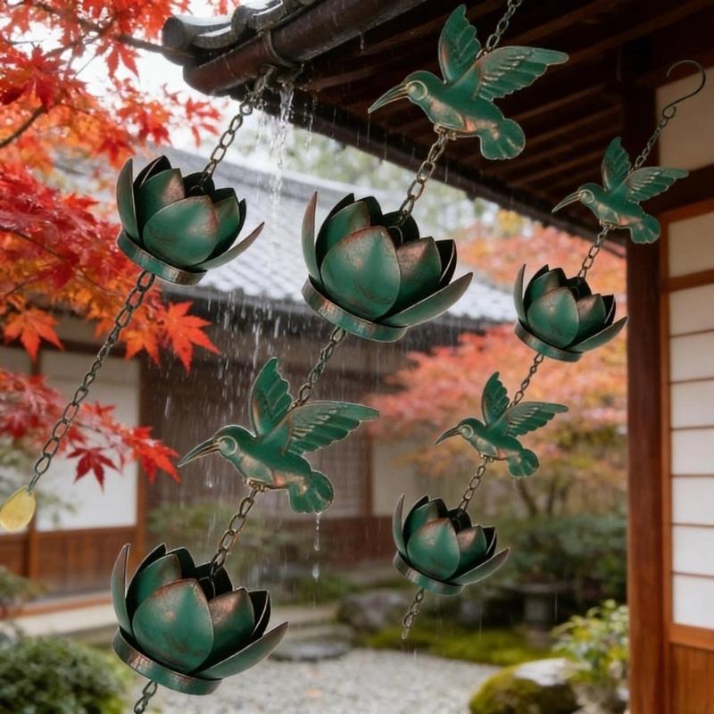 Hummingbird Rain Chain Hummingbird Cups Rain Chain for Gutter Eaves Drainage Outdoor Decoration Adjustment Catcher Chain