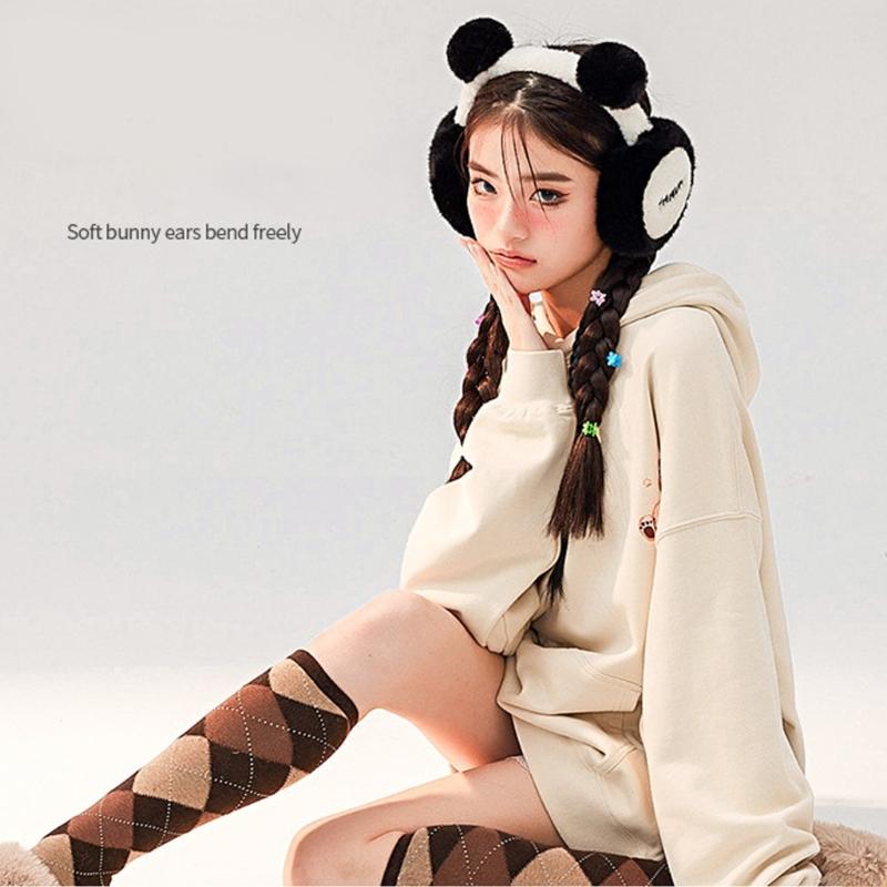 Panda Earmuffs Panda Ear Warmer Foldable Earmuffs Fleece Ear Muffs Headband Panda Ear Muffs Panda Earflap