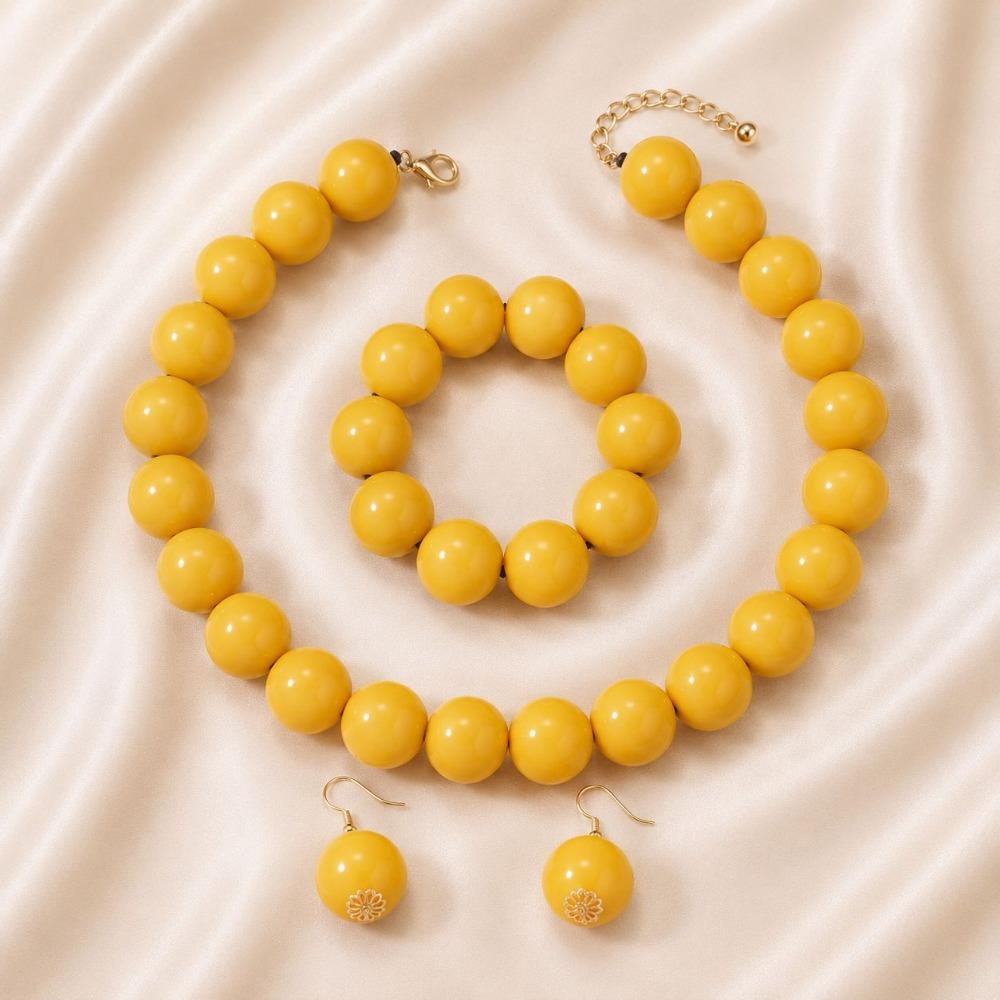European and American Personality Exaggerated Design Round Bead Handmade Beaded Necklace Niche Retro Necklace Set Three-piece Set