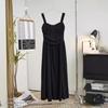 Hepburn Style Suspender Dress Black Women's Summer French Wide Shoulder Strap Skirt Waist Thin Big Swing Dress Women