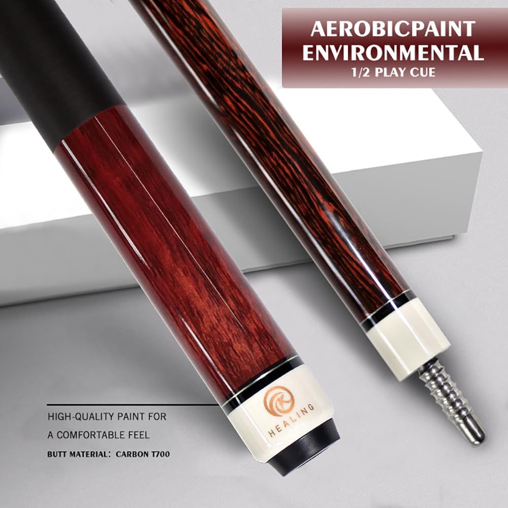 KHEALING Carbon Pool Queue Geeignet für Black Eight und Black Nine 58" 19-20oz 2-teiliger Stock, 12,4mm Spitze, 1/2 Gelenk, Handgefertigt, Gerade, Bälle, 19-20oz