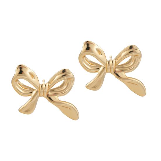 1 Pair Gold Plated Bow Earrings for Women Girls Minimalist Cute Bow Stud Earrings