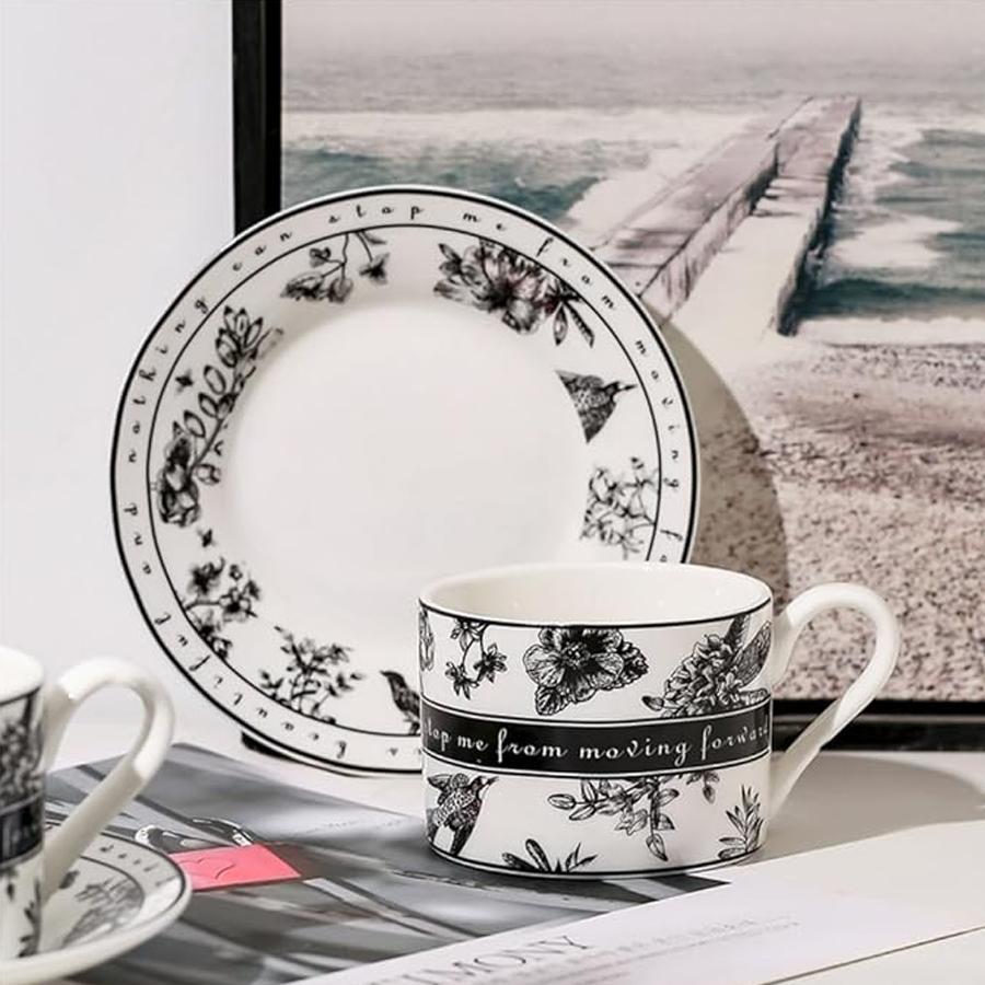 Vintage Floral Ceramic Coffee Cup and Saucer Set with Gift Box - Elegant Tea Cup for Home Use & Gift Giving