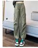 Women's Quick-Dry High-Waisted Cargo Pants with Drawstring - Military Green, Summer Casual, Wide-Leg Hiking Parachute Style