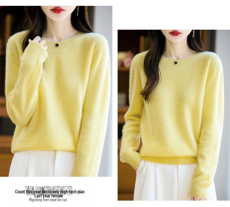 Herbst/Winter 2025 Damen 100% Wolle Nahtloser Rundhals Pullover