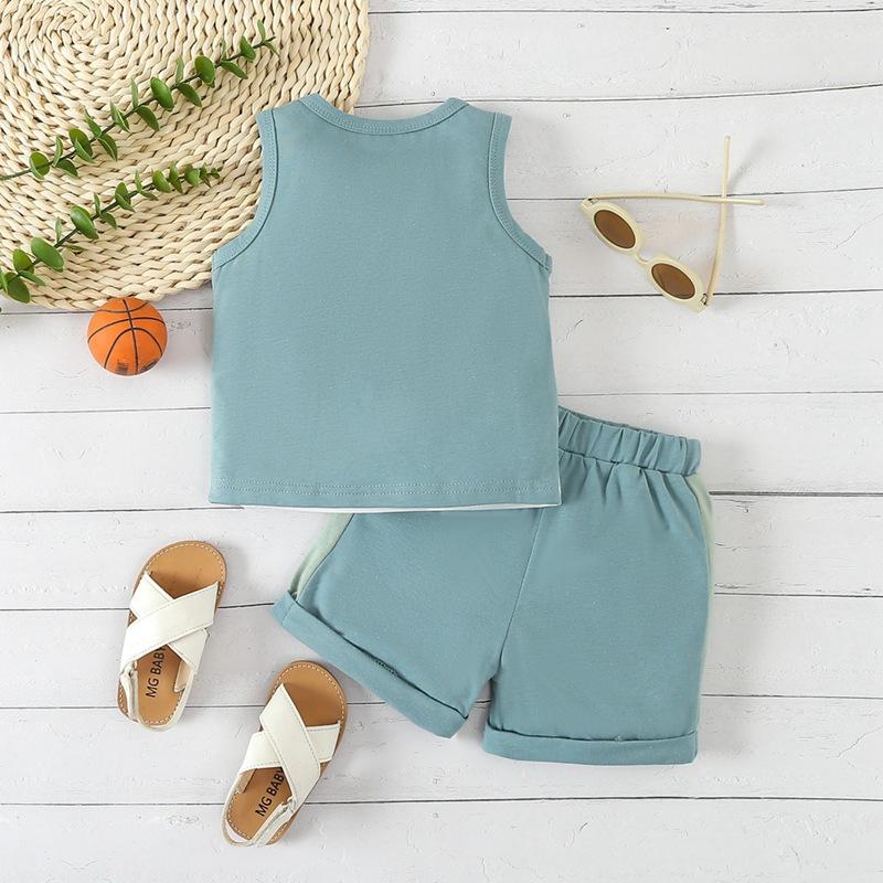 Toddler Baby Boy O-neck Vest and Drawstring Shorts Clothes Set