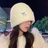 New Autumn and Winter Hats for Women Fashion Label Knitted Wool Hats for Winter Warm Big Head Ear Protection Hat