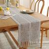 Rustic Farmhouse Style Linen Table Runner, Boho Handmade Tassel, Embroidered Table Runners for Party, Wedding and Dining Decor