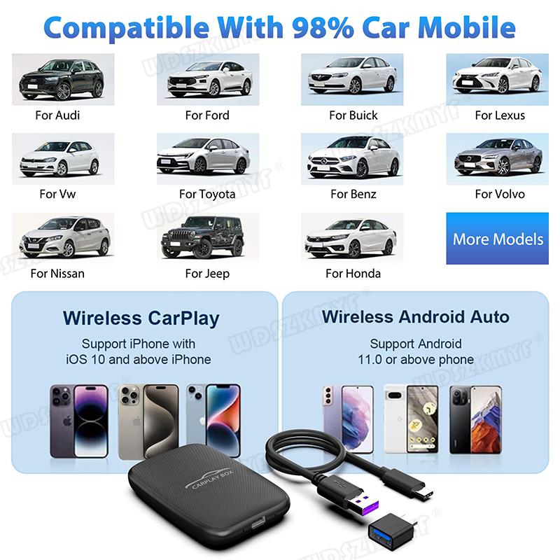 4 In 1 Carplay&Auto Wired To Wireless Android Auto Adapter Wired Android Auto Cars Smart Ai Box WiFi TF Card For Netflix Youtub