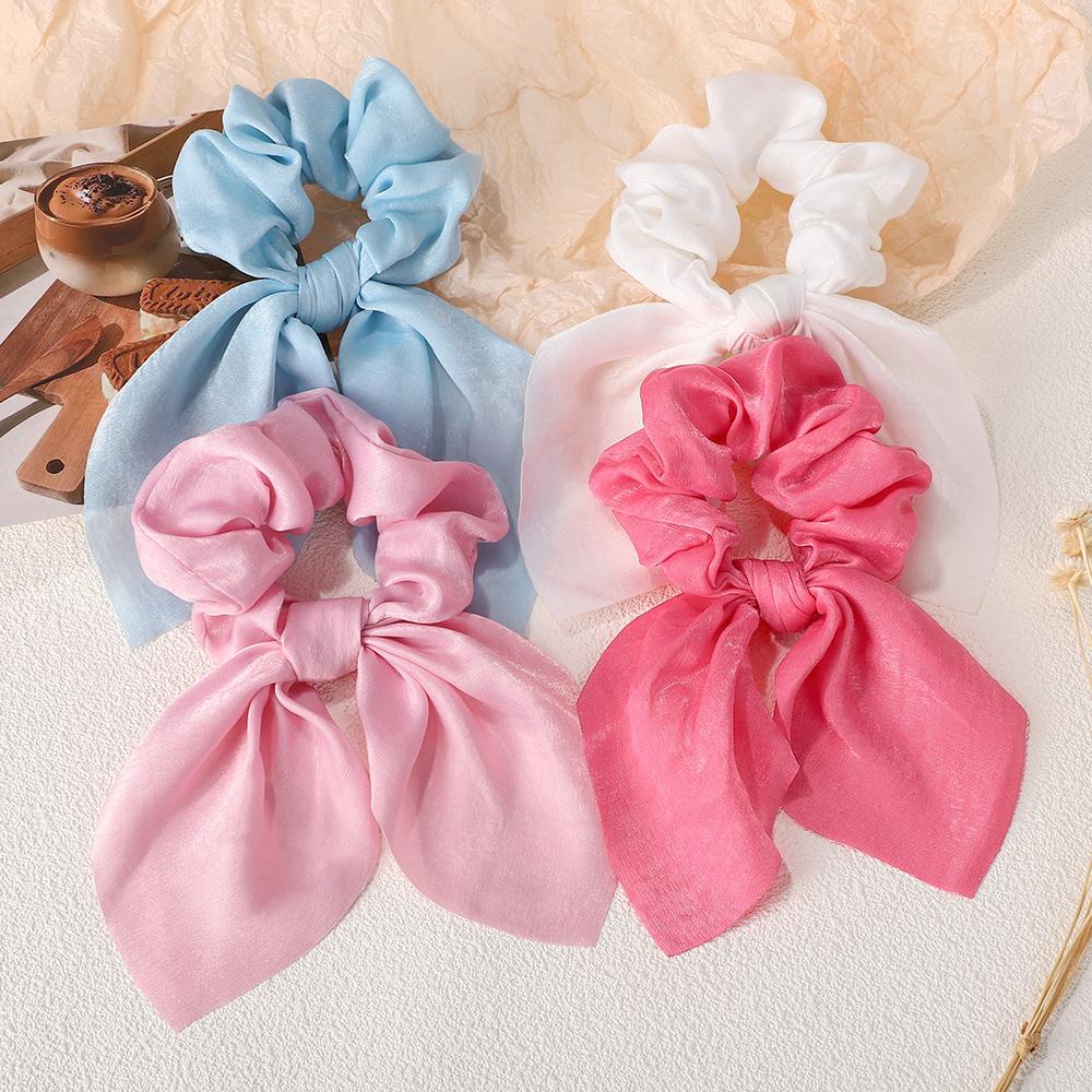 3pcs/set Elegant Chiffon Long Ribbon Hair Scrunchies for Women Girl Spring Ponytail Holder Hair Ties Hair Rope Bowknot Headwear