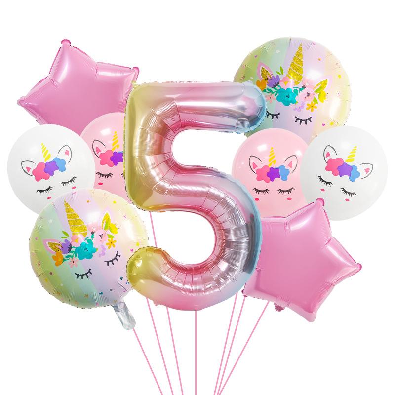 Unicorn Theme Balloon Set 40 Inch Gradual Change Digital Aluminum Film Balloon Birthday Party Decoration Props