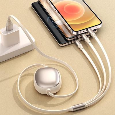 Retractable 3-in-1 Metal Fast Charging Cable with Logo and Printed Design