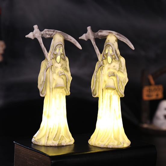 Halloween Scythe Night Light, Grim Reaper LED Desktop Decor, Warm Glow Ornament for Spooky Party Home