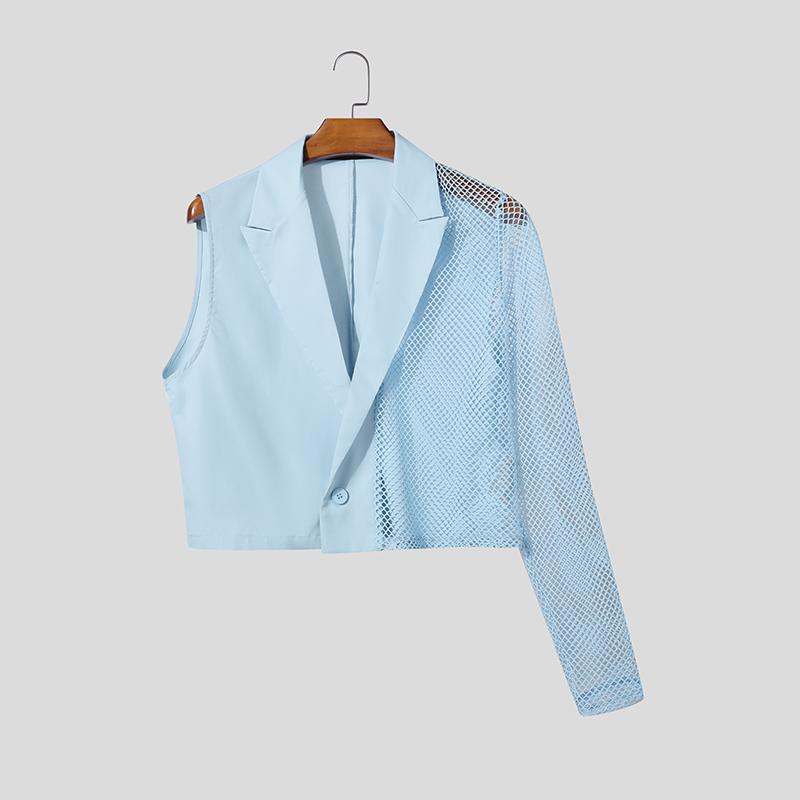 INCERUN Herren Einreihig mit Kerb-Revers Ein Langarm Patchwork Ausgeschnitten Lässig Dünn Kurz Geschnittene Blazer Tops
