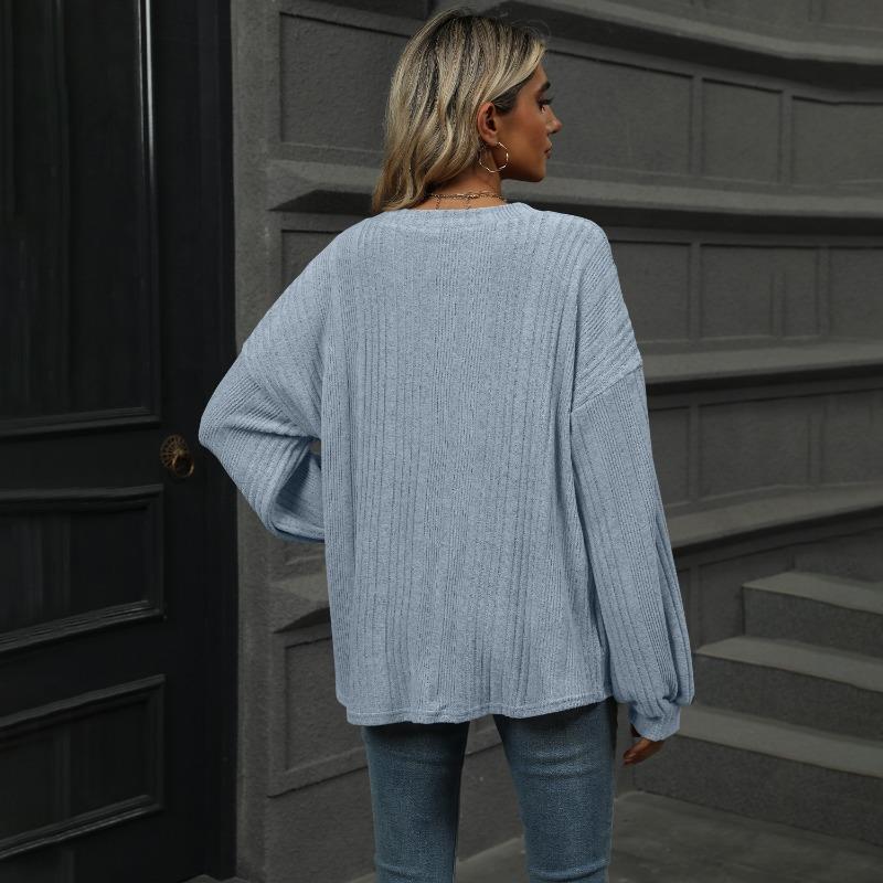 Autumn and Winter V-neck Loose Casual Long Sleeved T-shirt Women Fashion Elegant Simple New Solid Color Top Office Shirt Women's Clothing