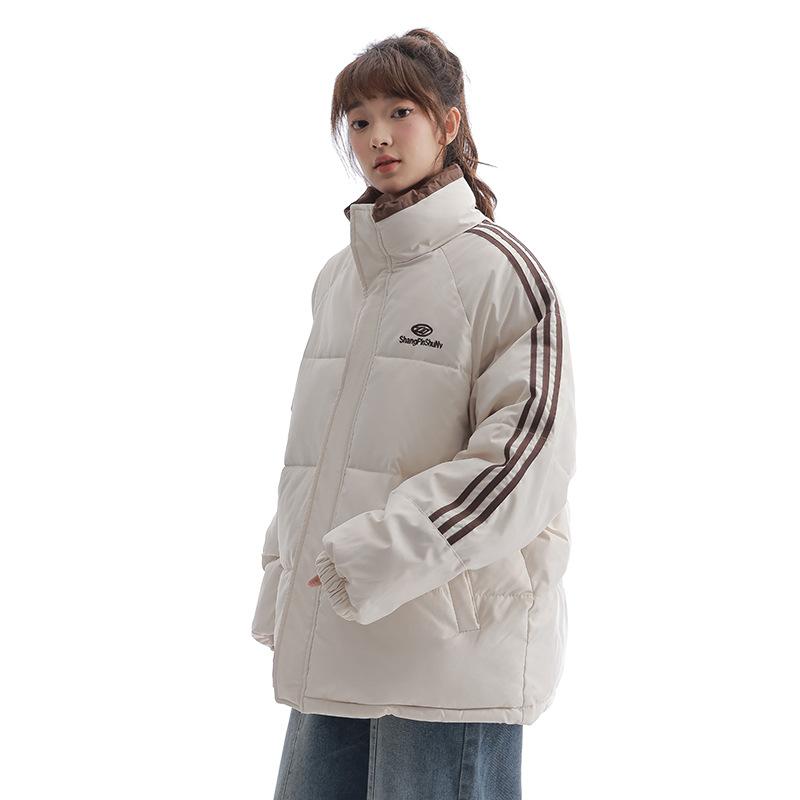 New Casual Stand-up Collar Cotton-padded Jacket for Women's Short Winter Loose Bread Clothes Contrasting Color Youth Cotton-padded Jacket