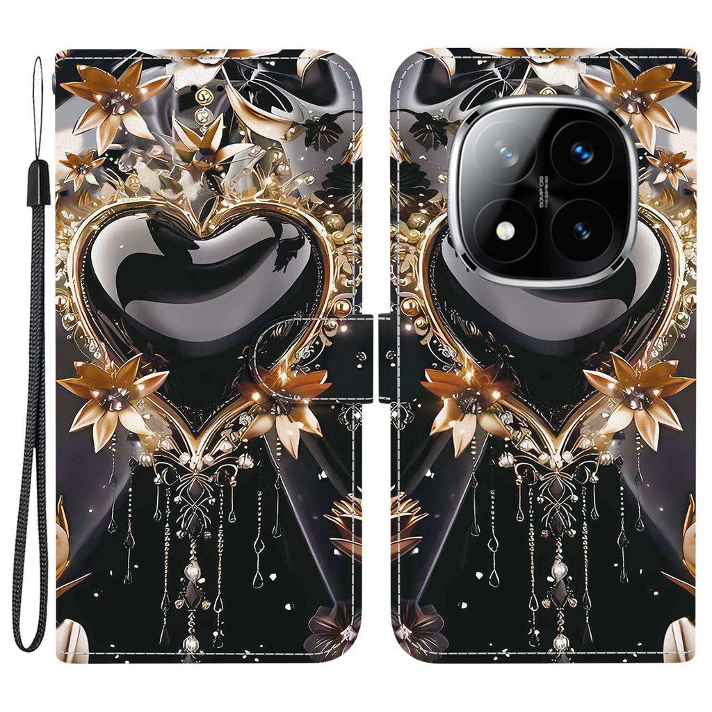 Wallet Case for Xiaomi Poco X7 5G/Redmi Note 14 Pro 5G/Note 14 Pro+ 5G Pattern Printing Leather Stand Phone Cover with Strap