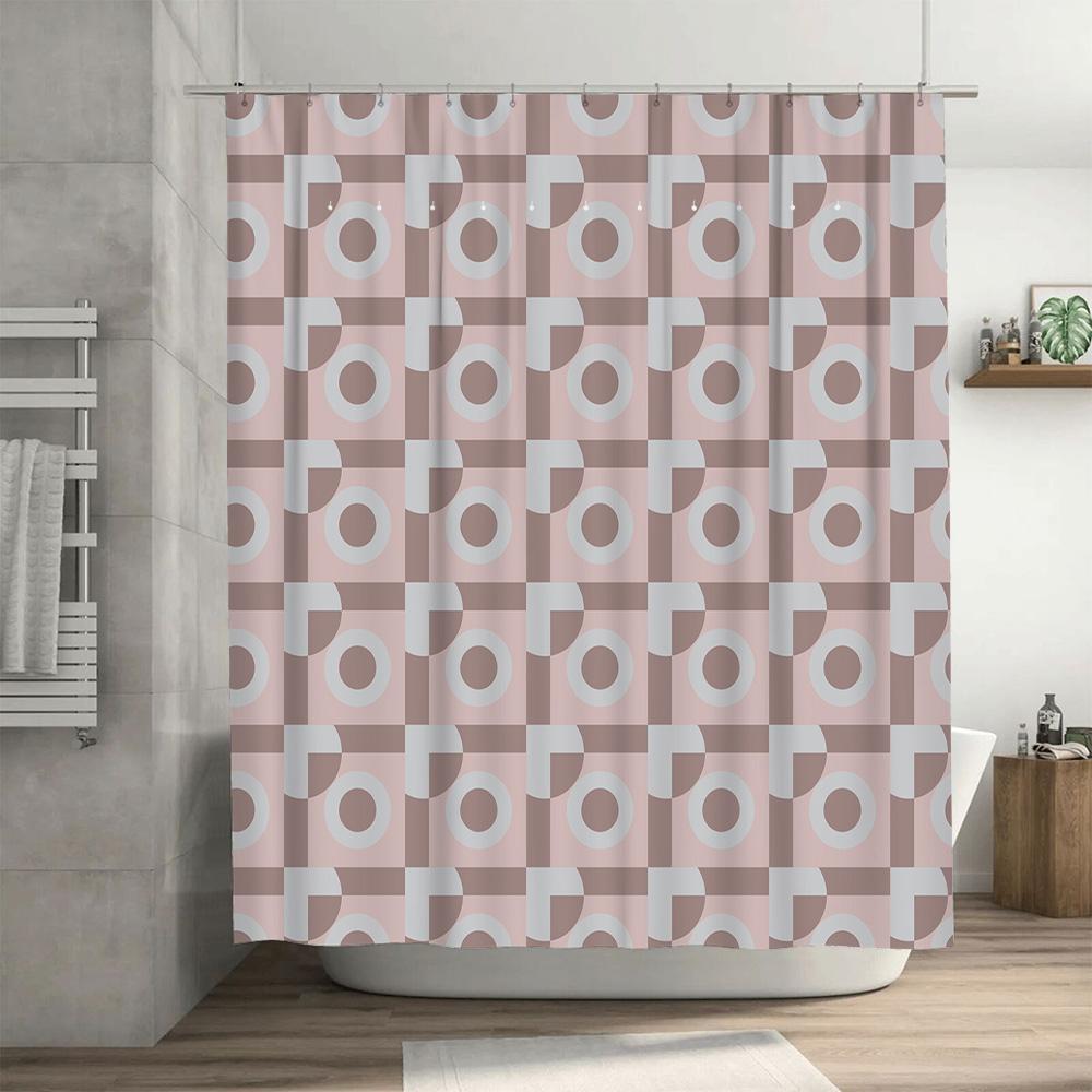 Modern Geometric Bath Shower Curtain Waterproof Bathroom Decor for Home Decoration In White Pink (180x240cm)