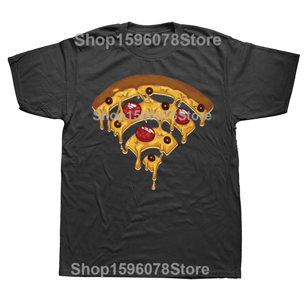 Funny Cool Wifi Pizza Internet Graphic T Shirts Men Pure Cotton Humor Streetwear Tee Shirt Short Sleeve Unisex Loose Clothing