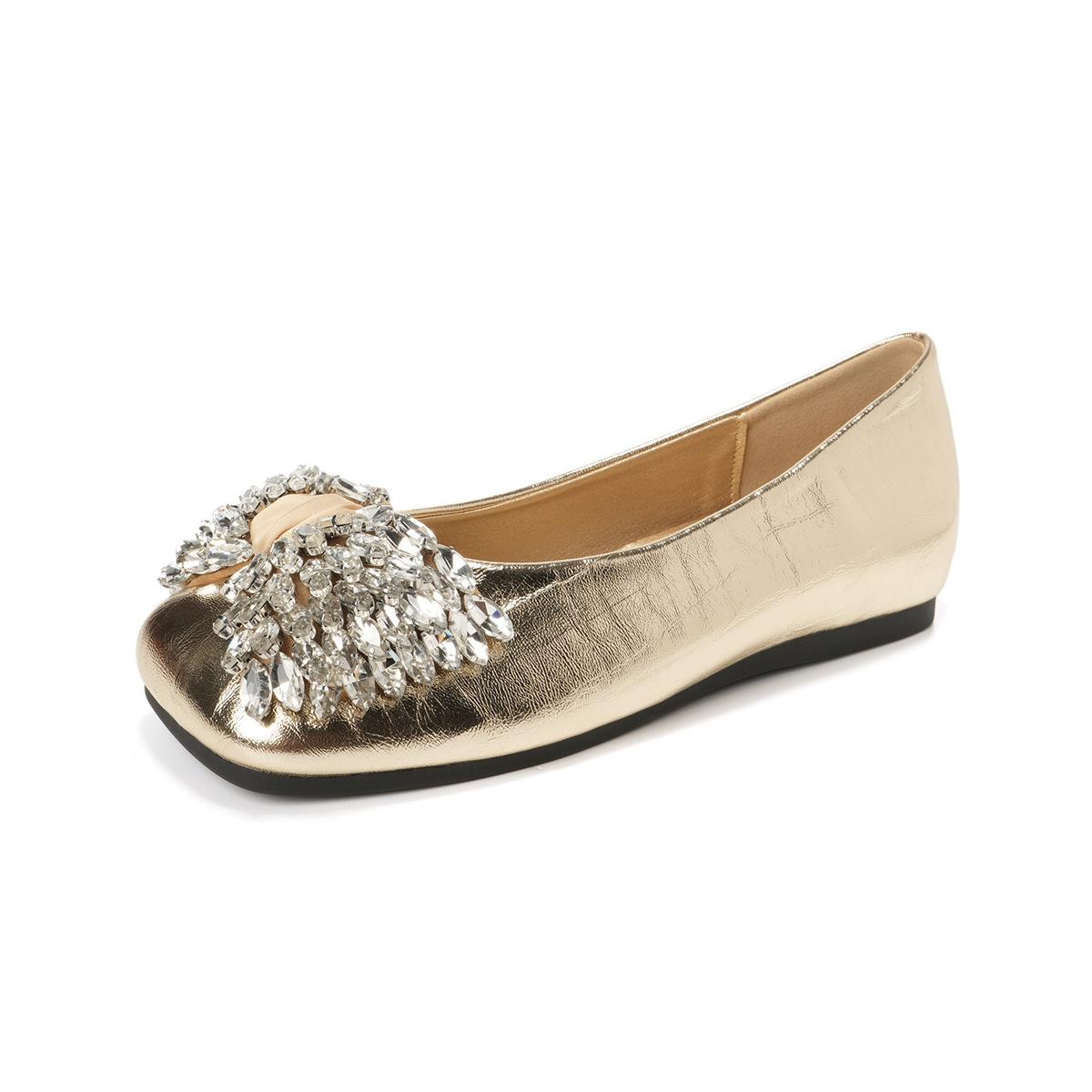

Square head silver single shoes women s shallow mouth butterfly rhinestone with skirt ladyshoes 43 золотой