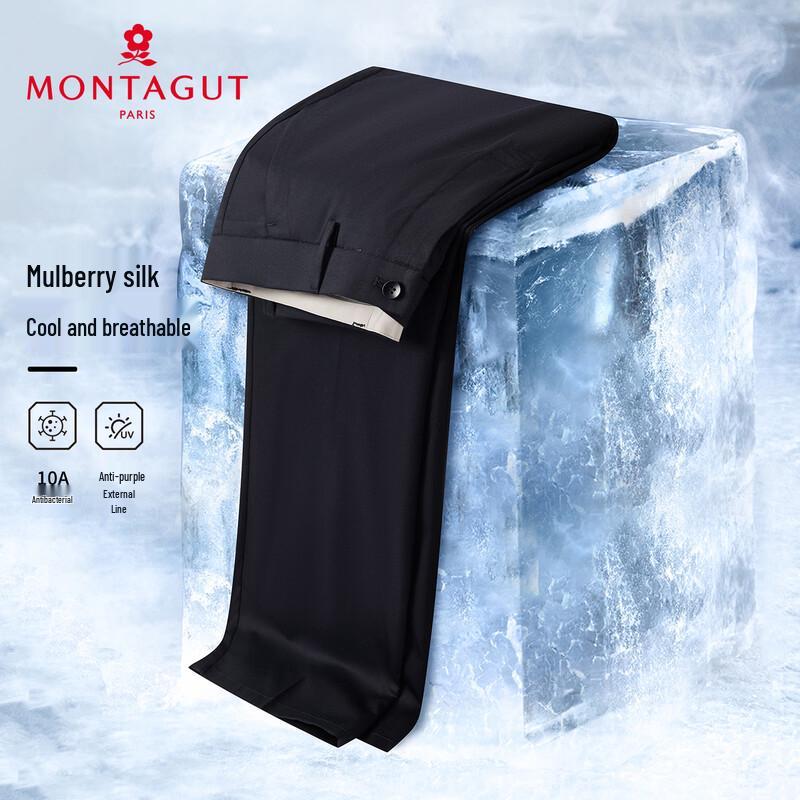 MONTAGUT Men s Silk Blend Anti-Bacterial Casual Dress Pants 33 темно-синий