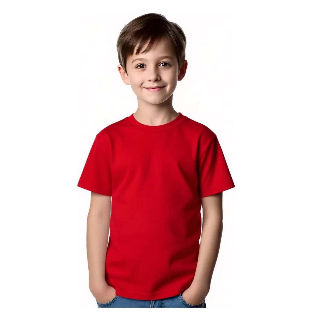Children's Round Neck Short Sleeve T-Shirts - Solid Colors for Small and Medium Kids