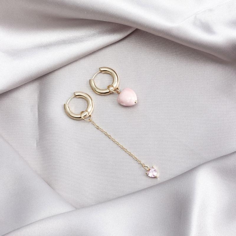 Heart Shaped Tassels Earrings Asymmetric Ear Buckles for Women Girls Fashion Party Wear Jewelry Wedding Accessories