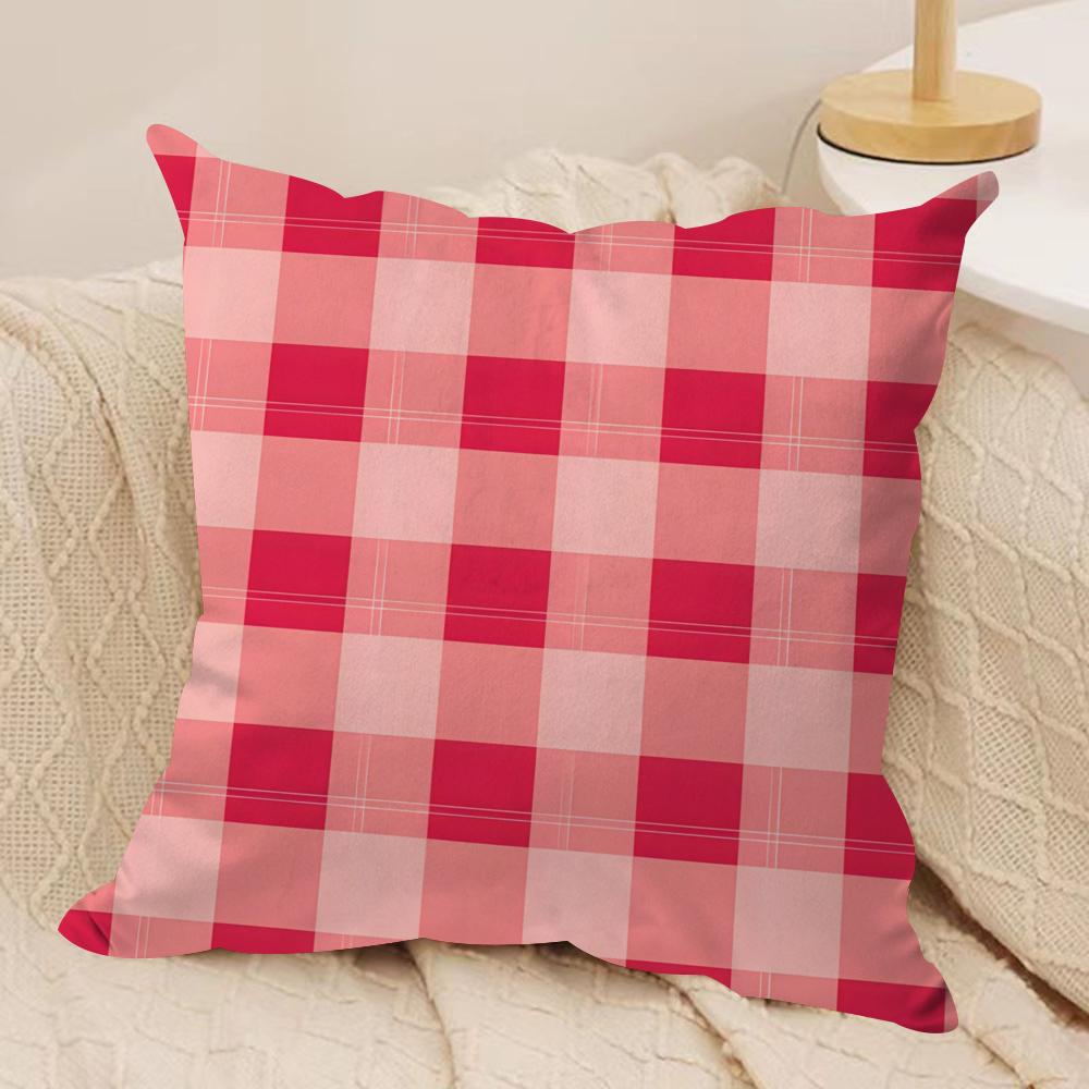 Red Plaid Cushion Cover Soft Plush Fabric Double-Sided Printed Sofa Cushion Cover for All Seasons Home Decor Gift