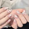 24 Pcs White French Tip Polka Dot Pink Almond False Nails Simple Sweet Acrylic Wearable Manicure Press On Nails For Women