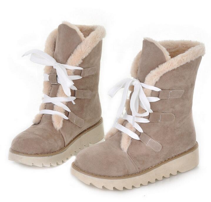 Autumn and Winter New Snow Boots Woman Warm Lace Up Anti-skid Medium Tube Boots Large Size Casual Flat Shoes Woman 458