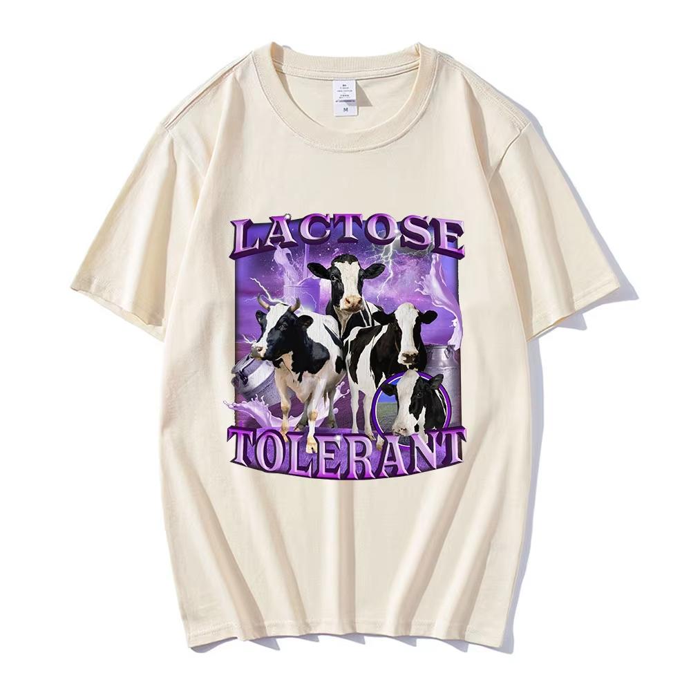

Смешная футболка с принтом-мемом Лактозная непереносимость Мужская Женская Винтажная Мода Футболка с коротким рукавом Хлопок Повседневная Уютная Оверсайз Футболки 4XL
