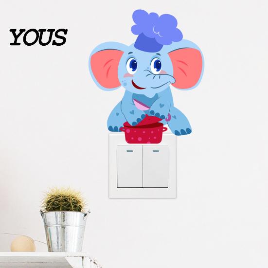 Protective Socket Panels for Toddlers Cute Elephant Switch Sticker, Decorative PVC Waterproof Light Decal, Cover Sunproof Window Glass Stickers