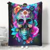 1pc Cozy Skull Print Flannel Throw Blanket - Contemporary Digital Print Soft and Warm All-Season Knitted Polyester Blanke