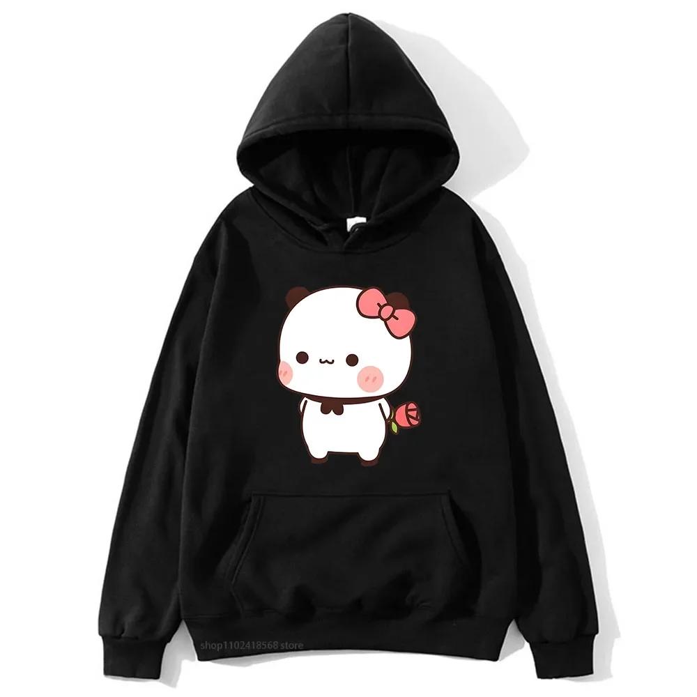 Red Flower From Panda BuBu To Bear DuDu Hoodie Cute Baby Bears Sweatshirts Couple Clothes Women's Streetwear