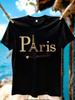 Wzm1041186rounisextic Paris Print Plus Size Unisexs Round Neck Summer Casual Short Sleeved Street Fashion Versatile Tshirt
