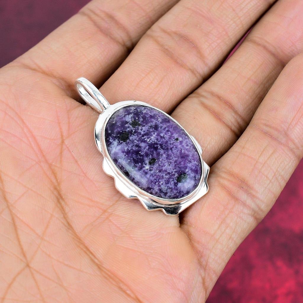 Lepidolit Edelstein Anhänger, 925 Sterling Silber Anhänger Handarbeit Antiker Schmuck, Geschenk für Mutter
