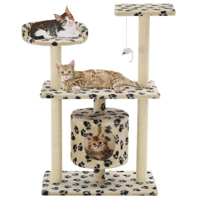 VidaXL Arbre à chat avec griffoir en sisal 95 cm Beige Motif de pattes 170515
