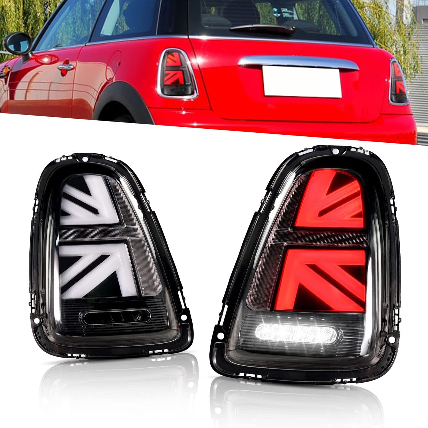 

Archaic BMW Mini R56 R57 R58 R59 Tail Lamp Tail Light Early and Late General Purpose Flowing Turn Signal Union Jack Design All LED Genuine Replacement