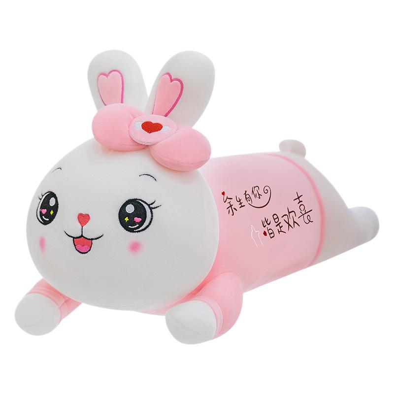 Rabbit Long Plush Toy With Bow And Embroidery Design For Kids Girls Sleep Gift