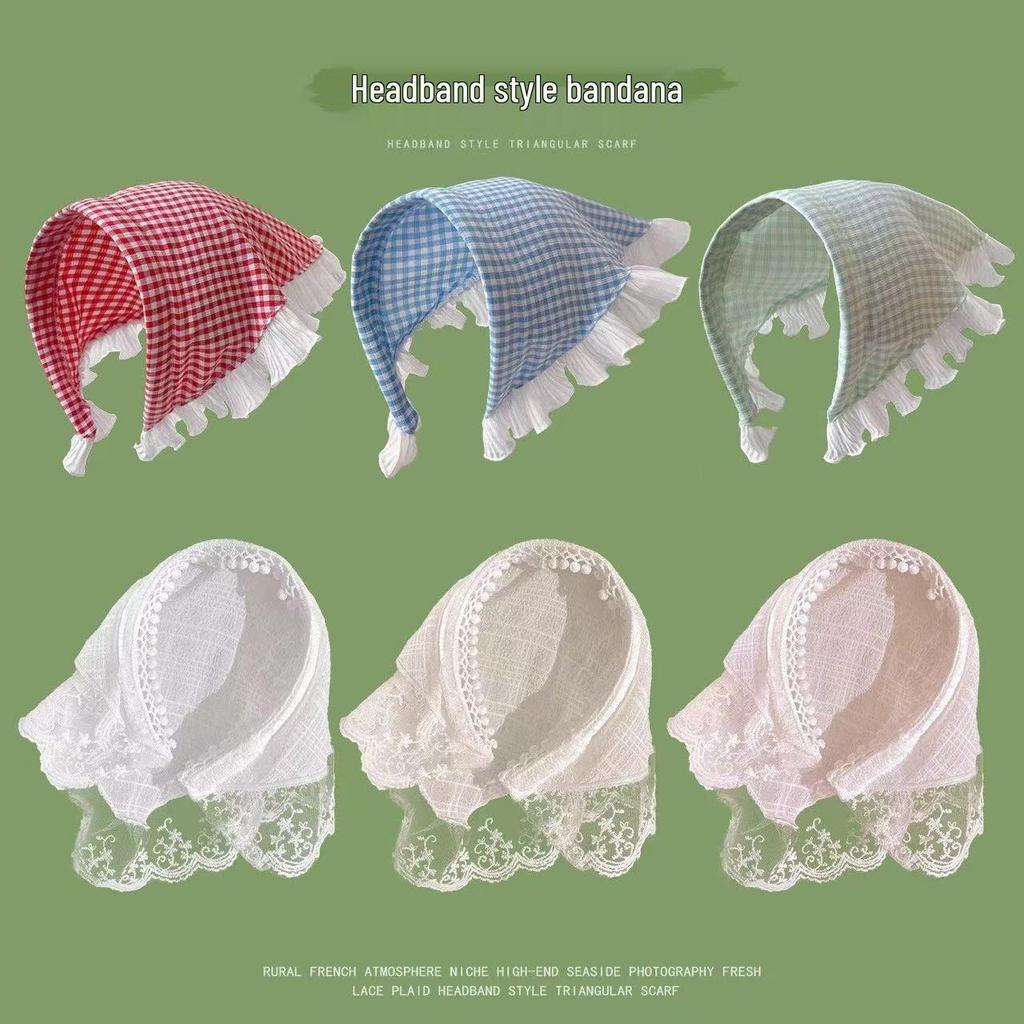 Pastoral French Lace Triangle Hair Scarf and Headband for Spring Outings