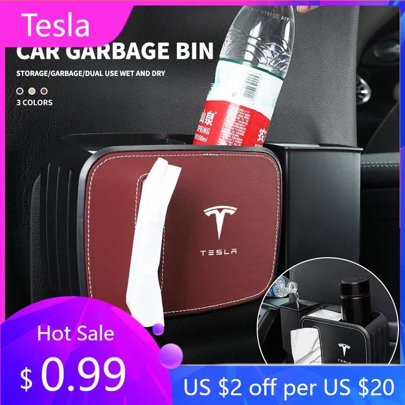 Car Sticker 2025 New Tesla New Car Multi-Functional Tissue Box Car Chair Back Trash Can Water Cup Holder For Tesla 3 X S Y