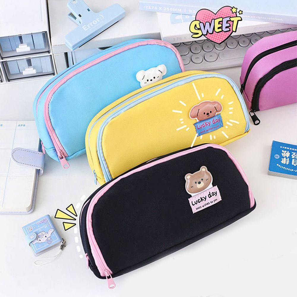 Aesthetic Y2K Stationery Bag Large Capacity Dopamine Pencil Pouch Kawaii Pen Pencil Bag  Office