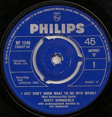 7-tums Skiva DUSTY SPRINGFIELD - I Just Don't Know What To Do With M BF1348 Philips 1964 UK Pop Begagnad