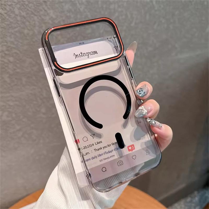 Camera Stand Bracket Magnetic Transparent Case for iPhone 17 Air 16 15 14 Pro Max Wireless Charging for Magsafe Acrylic Cover