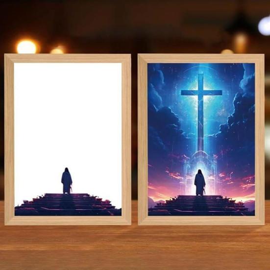 İsa Lamba LED İsa Çerçeve Işığı Yumuşak Işık Kısılabilir Tablo İsa Gece Lambası Aydınlatmalı Kilise Lambası Dekor
