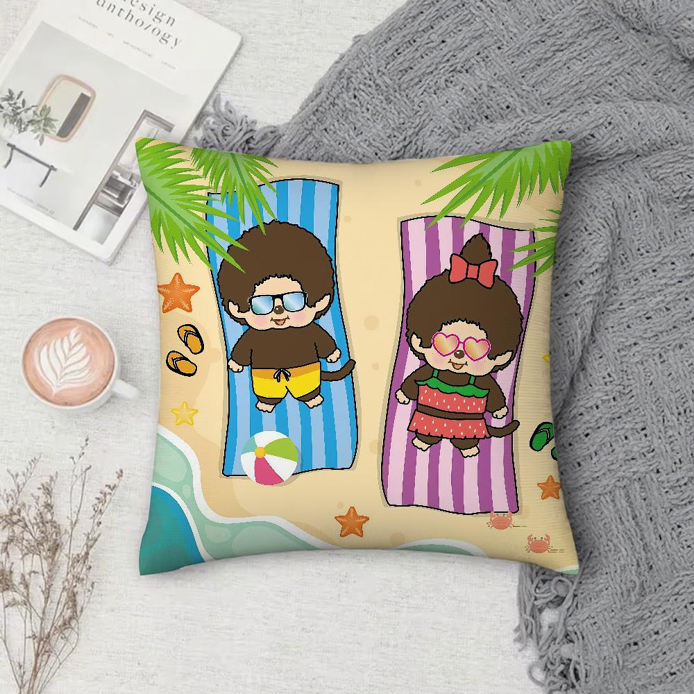 Cartoon M-M-Monchhichis Anime Pillow Case Square Double-Sided Printing Sofa Cushion Cover Pillowcase Bedroom Bedside