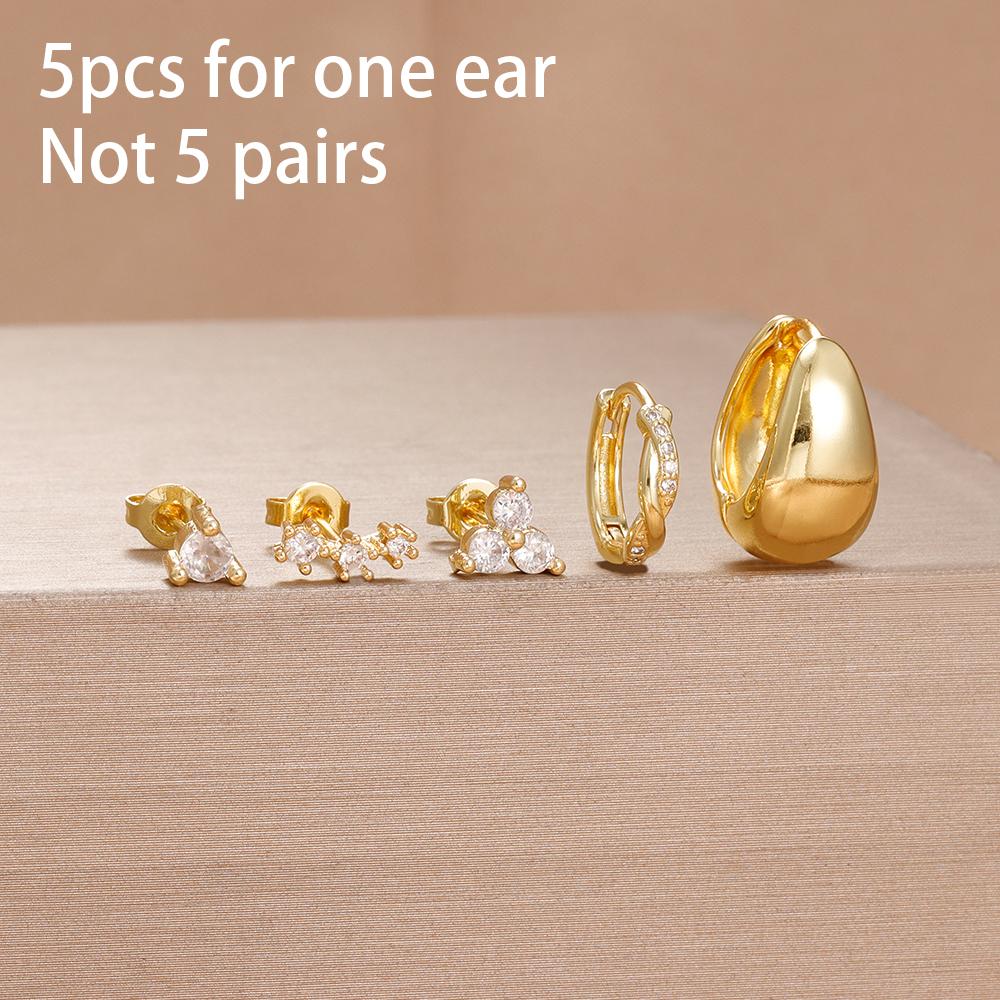 5PCS Stainless Steel Star Moon Minimal Hoop Earrings Set Small Helix Tragus Cartilage Huggie Piercing Earring Women's Jewelry